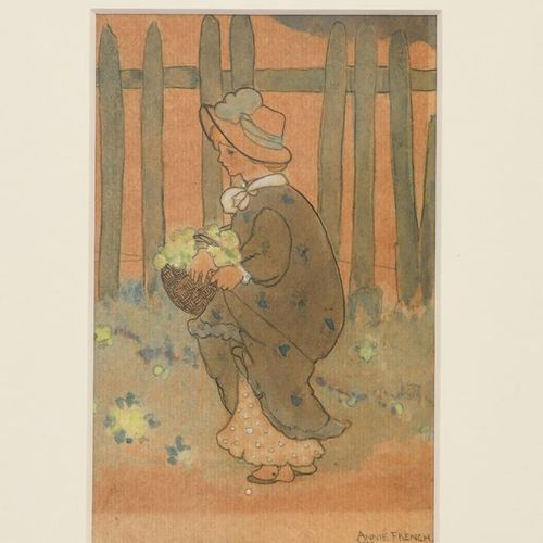 Null 
‡ Annie French RI (1872-1965) Una niña con una cesta, 1902 pluma y aguada &hellip;