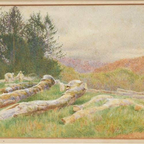 Null 康斯坦丝-菲洛特(1842-1931)的《阿伦德尔森林素描》，1869年，纸上水彩画，有框架，标题为《阿伦德尔》，有签名和1869年的日期，背面有纸标&hellip;