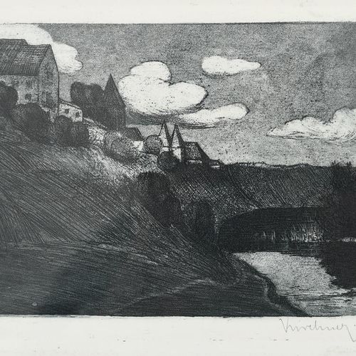 Null Eugen Kirchner (1865-1938) Buildings on a river bank, 1901 etching on paper&hellip;