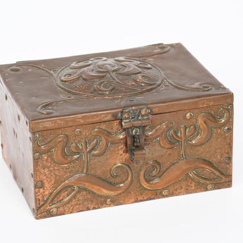 Null A John Pearson repousse copper casket, dated 1899, cedar lined rectangular &hellip;