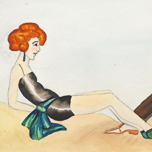 Null 
‡ Dorte Clara Dodo Burgner (1907-1998) The Beach Rendezvous watercolour on&hellip;