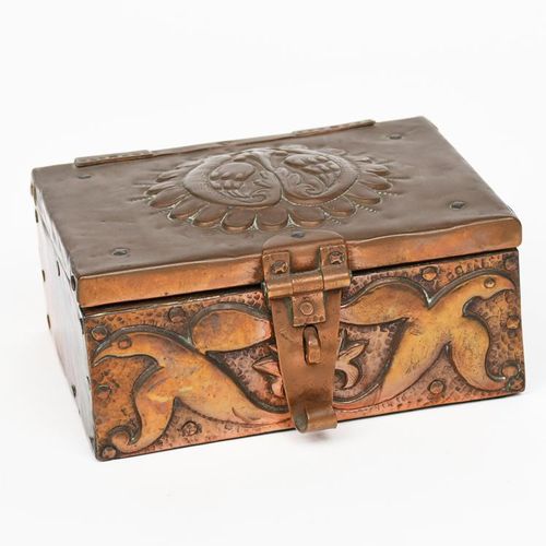 Null A John Pearson repousse copper casket, dated 1900, rectangular form, with h&hellip;