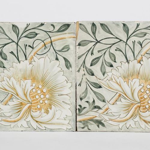 Null A pair of Morris & Company Poppy tiles designed by William Morris, painted &hellip;
