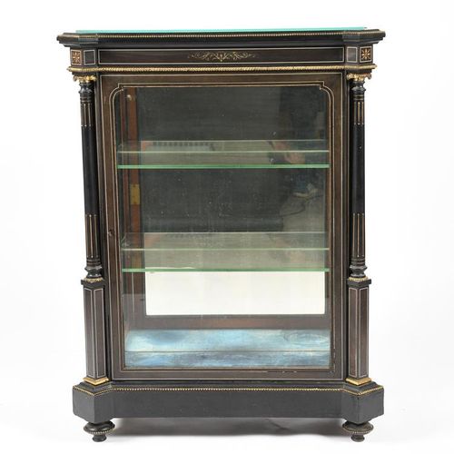 Null An Aesthetic Movement ebonised wood display cabinet, with applied brass ban&hellip;
