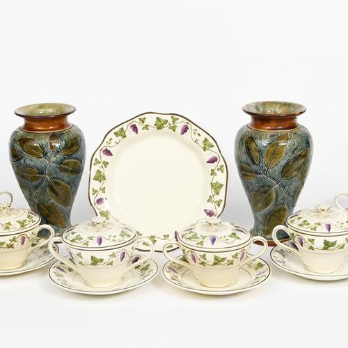 Null A set of six Wedgwood creamware twin-handled covered cups made for James Po&hellip;