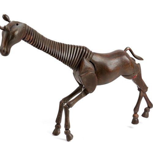 Null A STAINED WOOD ARTIST'S GIRAFFE LAY MODEL FIRST HALF 20TH CENTURY with arti&hellip;