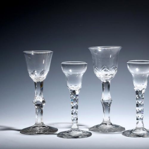 Null Four wine glasses c.1770, the largest with a cut everted bowl raised on a k&hellip;
