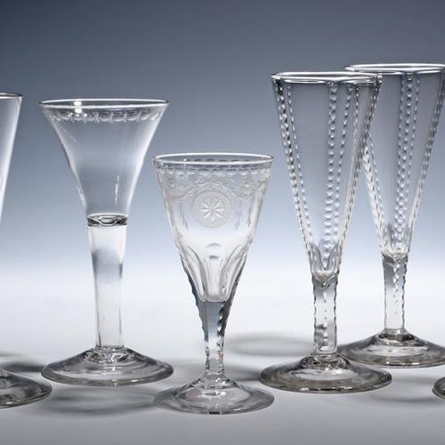 Null Six wine or ale glasses c.1760-80, a pair of flutes with vertical cut bands&hellip;