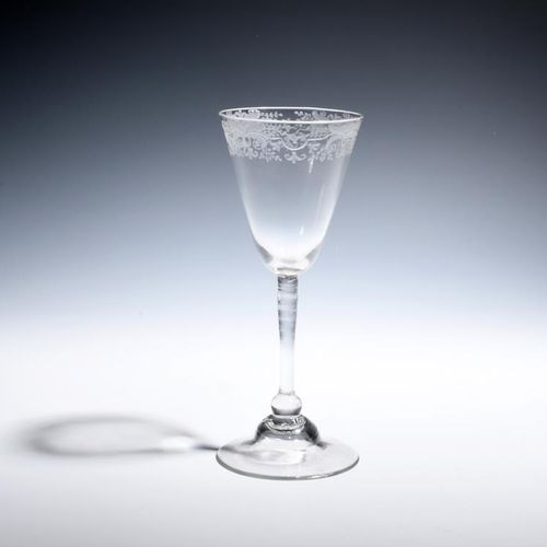 Null A 'Newcastle' light baluster goblet c.1740, the round funnel bowl engraved &hellip;