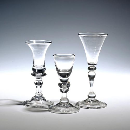 Null Three small balustroid wine glasses c.1730-50, one with a bell bowl over a &hellip;