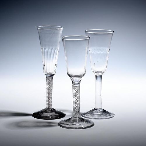 Null Three ale glasses c.1750-60, with elongated round funnel bowls, two moulded&hellip;