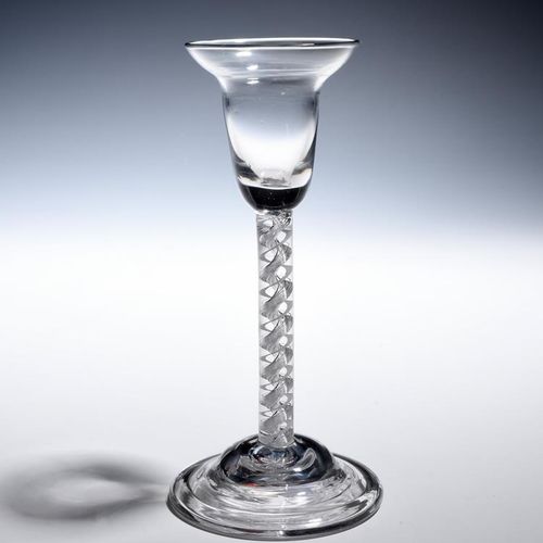 Null A small wine or cordial glass c.1740-50, the pan-topped bowl raised on a mi&hellip;