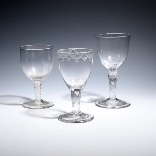 Null Three glass goblets c.1760-80, one with a cup bowl on a double series opaqu&hellip;