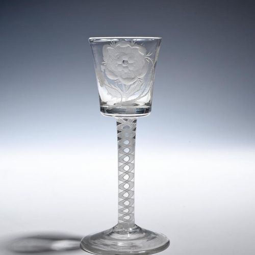Null A Jacobite wine glass c.1760, the bucket bowl engraved with a rose and this&hellip;