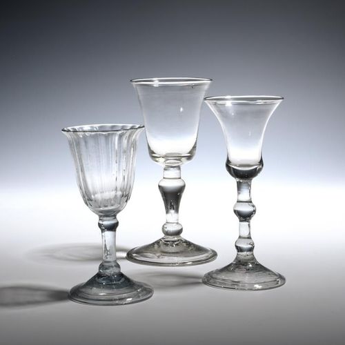 Null Two balustroid wine glasses c.1740-60, one with rounded funnel bowl above a&hellip;