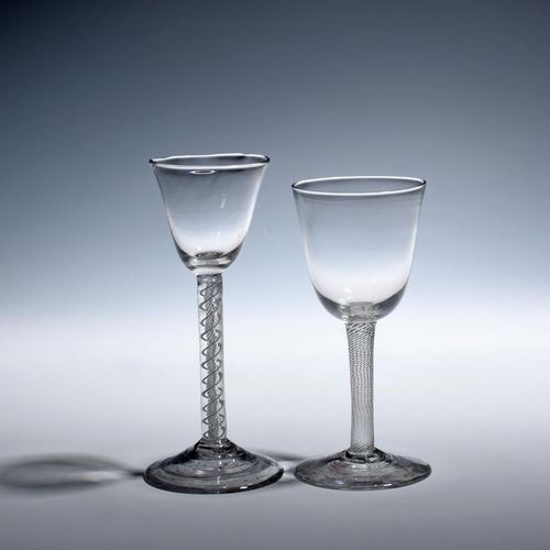 Null Two wine glasses c.1760, one with a small round funnel bowl raised on a mix&hellip;