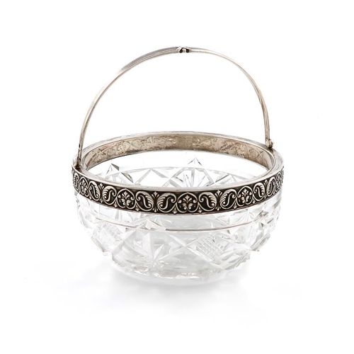 Null A late 19th century Russian silver-mounted swing handled glass sugar basket&hellip;