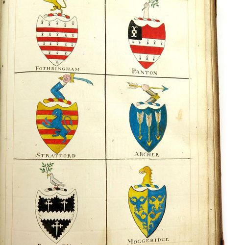 Null 一本纹章学书，署名Joseph Clements和J. Golding 1795，手绘纹章和纹章盾牌，带有家族名字，后面有完整的名字索引，小牛皮覆盖，&hellip;