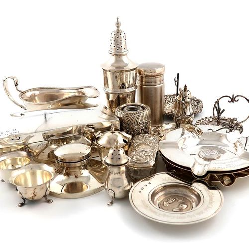 Null A mixed lot of silver items, various dates and makers, comprising: four rin&hellip;