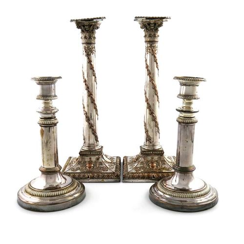 Null A pair of George III old Sheffield plated candlesticks, unmarked, circa 178&hellip;