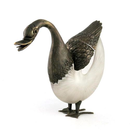 Null A modern novelty modern silver-mounted glass swan table ornament, with impo&hellip;