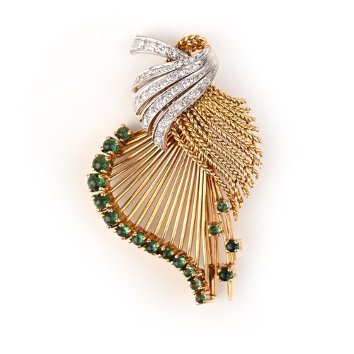 Null A gem-set gold spray brooch, set with graduated circular-cut diamonds and c&hellip;