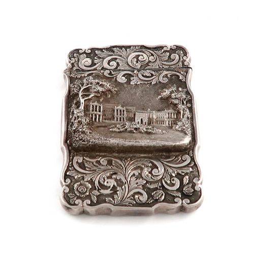 Null A Victorian embossed 'castle-top' card case, by Nathaniel Mills, Birmingham&hellip;