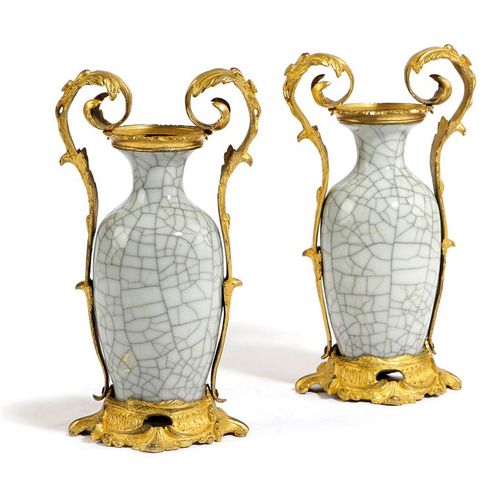 Null A PAIR OF CHINESE CRACKLE GLAZED AND ORMOLU MOUNTED VASES QING DYNASTY of b&hellip;