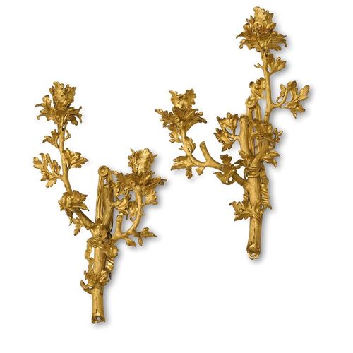 Null A RARE PAIR OF FRENCH ORMOLU TWIN-LIGHT WALL APPLIQUES IN LOUIS XV STYLE, S&hellip;