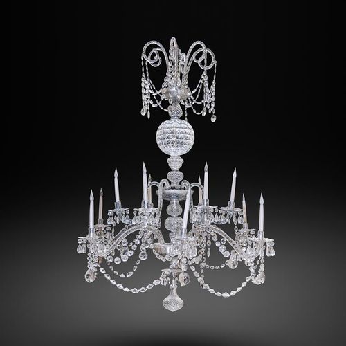 Null A LARGE CUT-GLASS TWELVE LIGHT CHANDELIER IN GEORGE III STYLE, 19TH CENTURY&hellip;