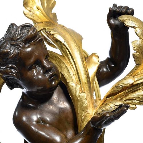 Null LIONEL DE ROTHSCHILD男爵烛台"，一对法国路易十六时期的奥莫卢和花纹青铜雕像烛台，仿照PHILLIPPE CAFFIERI的模型，1&hellip;