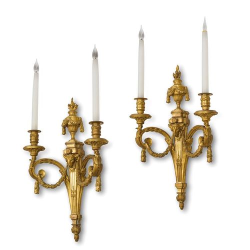 Null A PAIR OF FRENCH ORMOLU TWIN-LIGHT WALL APPLIQUES IN LOUIS XVI STYLE, AFTER&hellip;