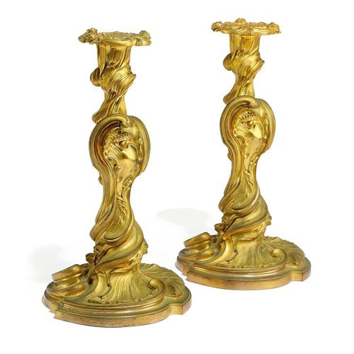 Null A PAIR OF FRENCH ORMOLU CANDLESTICKS IN LOUIS XV STYLE AFTER A DESIGN BY JU&hellip;