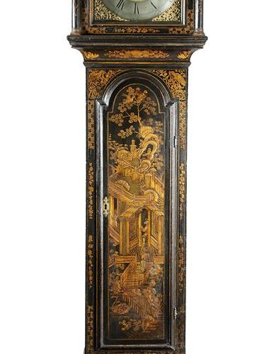Null A BLACK LACQUERED AND GILT CHINOISERIE LONGCASE CLOCK JOSEPH COOKE AYLESBUR&hellip;