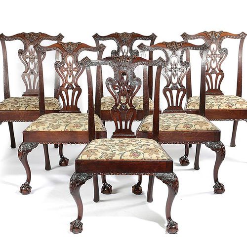 Null A SET OF SIX EARLY GEORGE III MAHOGANY DINING CHAIRS C.1760-70 a serpentine&hellip;