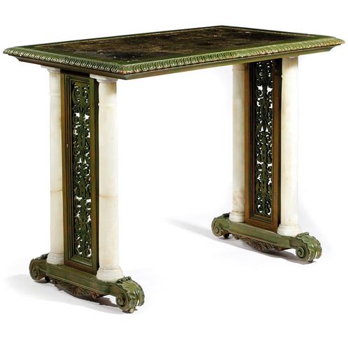 Null AN UNUSUAL EARLY VICTORIAN ALABASTER AND GREEN PAINTED TABLE IN THE MANNER &hellip;