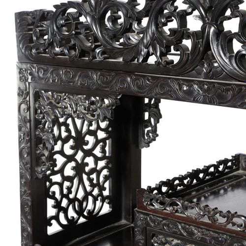 Null A CHINESE CARVED HARDWOOD DISPLAY CABINET 19TH CENTURY of stepped form, wit&hellip;