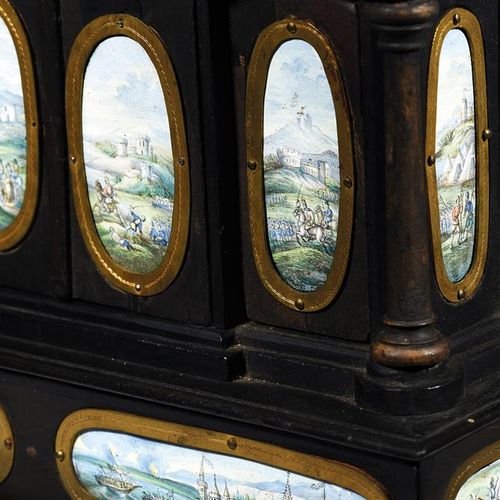 Null A SOUTH GERMAN EBONY AND ENAMEL MOUNTED TABLE CABINET LATE 18TH CENTURY of &hellip;