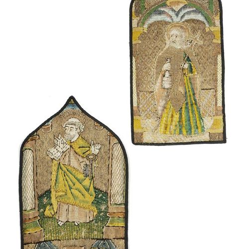 Null DEUX PANNEAUX D'ORPHÉRIE 'OPUS ANGLICANUM' 15e / 16e SIÈCLE de forme lancet&hellip;