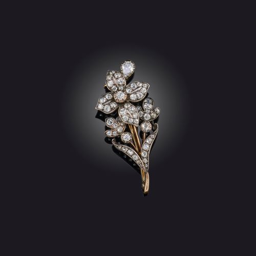 Null Broche en diamant, fin du 19e siècle, à motif floral, sertie de diamants de&hellip;