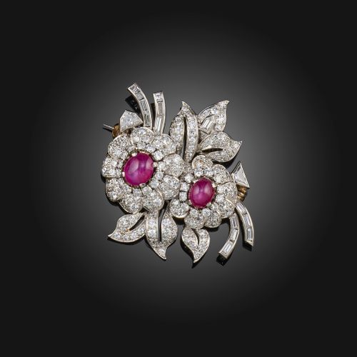 Null Broche en rubis étoilé et diamants, milieu du 20e siècle, conçue comme une &hellip;