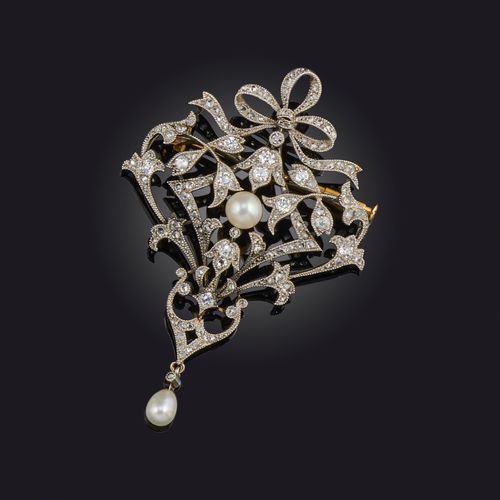 Null Broche Belle Epoque en perles naturelles et diamants, début du 20e siècle, &hellip;