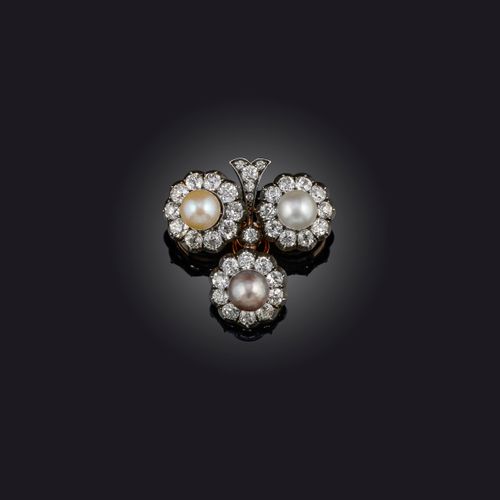 Null Broche en perles naturelles et diamants, fin du 19e siècle, conçue comme un&hellip;