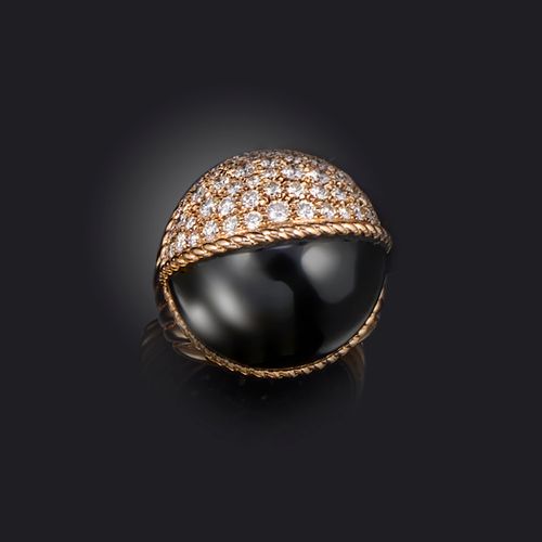 Null Cartier, Diamantbombenring, halbkugelförmig, die eine Hälfte aus schwarzer &hellip;