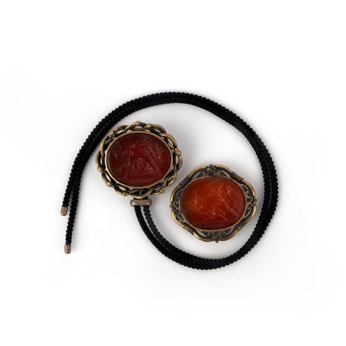 Null Two carnelian intaglio brooches, comprising two brooches, each set with an &hellip;
