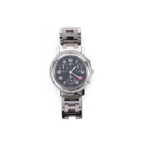 Null Hermès, montre-bracelet en acier 'Tour Auto 2002', chronographe, cadran noi&hellip;