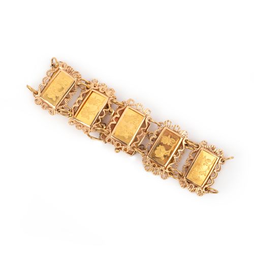 Null No reserve - a gold bracelet, composed of rectangular gold ingots, each sta&hellip;