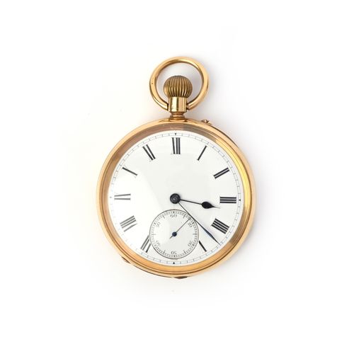 Null Une montre de poche en or 18ct, vers 1896, modèle ouvert, cadran émaillé bl&hellip;