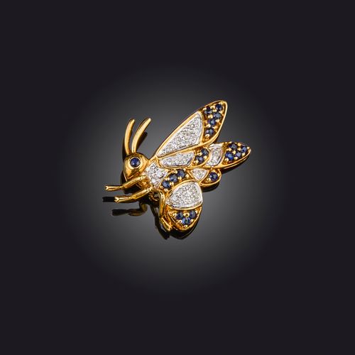 Null Broche en saphir et diamant, conçue comme une abeille de profil, sertie de &hellip;