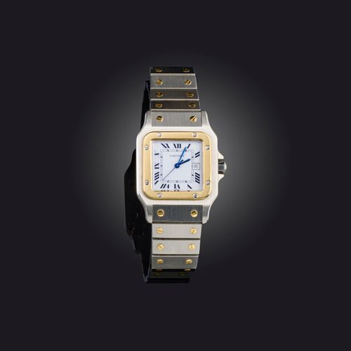 Null Cartier, eine Armbanduhr 'Santos Carrée' aus Gold und Stahl, Ref. 2961, sig&hellip;